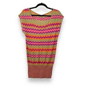 Free People Multi Mosaic knit blouse pink beige sleeveless, small hole